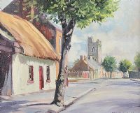 THATCHED COTTAGE BY THE ROAD by Colin Turner at Ross's Online Art Auctions