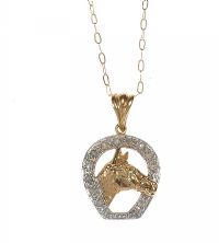 9CT GOLD DIAMOND-SET PENDANT AND CHAIN IN AN EQUESTRIAN THEME at Ross's Online Art Auctions