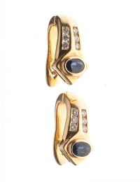 14CT GOLD SAPPHIRE AND DIAMOND HOOP EARRINGS at Ross's Online Art Auctions