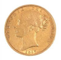 GOLD 1857 SOVEREIGN COIN (WORN) at Ross's Online Art Auctions