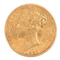 GOLD 1867 HALF-SOVEREIGN COIN (WORN) at Ross's Online Art Auctions