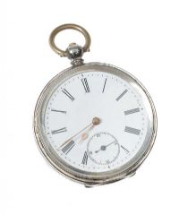 ENGRAVED STERLING SILVER OPEN FACE GENT'S FOB WATCH at Ross's Online Art Auctions