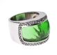 STERLING SILVER DRESS RING SET WITH CUBIC ZIRCONIA AND A LARGE GREEN CRYSTAL at Ross's Online Art Auctions