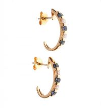 9CT GOLD J-SHAPE HALF HOOP EARRINGS SET WITH SAPPHIRES AND DIAMONDS at Ross's Online Art Auctions