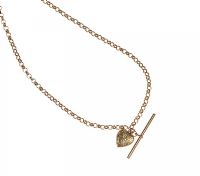 9CT GOLD BELCHER LINK CHAIN (BROKEN) WITH T-BAR AND ENGRAVED GOLD-PLATED HEART PENDANT at Ross's Online Art Auctions