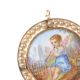 9CT GOLD BROOCH/PENDANT WITH PAINTED PORCELAIN PANEL AND SEED PEARLS at Ross's Online Art Auctions