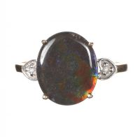 9CT GOLD RING SET WITH AMMOLITE AND DIAMONDS at Ross's Online Art Auctions