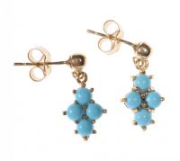 9CT GOLD DROP EARRINGS SET WITH TURQUOISE at Ross's Online Art Auctions