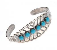 STERLING SILVER BANGLE SET WITH FAUX TURQUOISE at Ross's Online Art Auctions