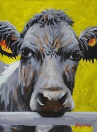 FRIESIAN COW ON YELLOW by Ronald Keefer at Ross's Online Art Auctions