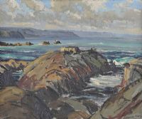 ROCKS ON THE ANTRIM COAST by Desmond Turner RUA at Ross's Online Art Auctions