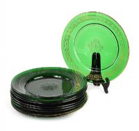 NINE VICTORIAN GREEN GLASS SIDE PLATES at Ross's Online Art Auctions
