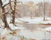 WINTER BY THE RIVER LAGAN by Maurice Canning Wilks ARHA RUA at Ross's Online Art Auctions