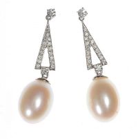 FRESHWATER PEARL AND DIAMOND DROP EARRINGS at Ross's Online Art Auctions