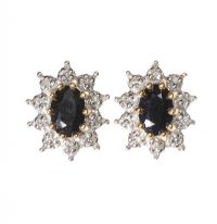 9CT GOLD SAPPHIRE AND DIAMOND CLUSTER EARRINGS at Ross's Online Art Auctions