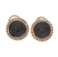 9CT GOLD BUTTON EARRINGS SET WITH ONYX at Ross's Online Art Auctions