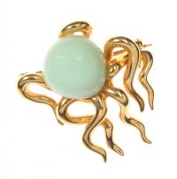 18CT GOLD OCTOPUS BROOCH SET WITH AQUA CHALCEDONY at Ross's Online Art Auctions