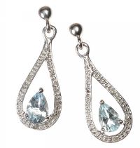 9CT WHITE GOLD AQUAMARINE AND DIAMOND DROP EARRINGS at Ross's Online Art Auctions