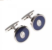 CARTIER STERLING SILVER 'DOUBLE C LOGO ROSE DECOR' CUFFLINKS WITH PALLADIUM FINISH AND BLUE LACQUER at Ross's Online Art Auctions