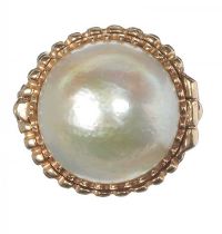 VICTORIAN 9CT GOLD AND ENAMEL POISON RING SET WITH BLISTER PEARL at Ross's Online Art Auctions