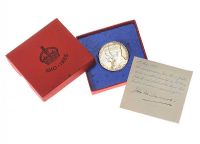 SILVER JUBILEE MEDAL AND ACCOMPANYING PRESENTATION CARD TO JOHN MILLER ANDREWS 1935 at Ross's Online Art Auctions