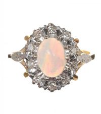 18CT GOLD OPAL AND DIAMOND CLUSTER RING at Ross's Online Art Auctions