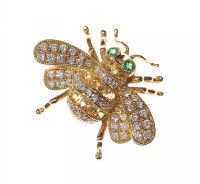 18CT GOLD DIAMOND AND EMERALD BUMBLE BEE BROOCH at Ross's Online Art Auctions