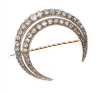 VICTORIAN 9CT GOLD AND SILVER DIAMOND CRESCENT BROOCH at Ross's Online Art Auctions
