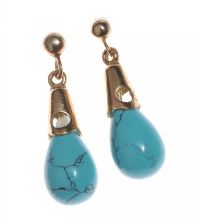 9CT GOLD AND TURQUOISE DROP EARRINGS at Ross's Online Art Auctions