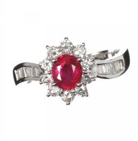 18CT WHITE GOLD DIAMOND AND RUBY CLUSTER RING at Ross's Online Art Auctions