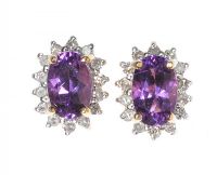 9CT GOLD DIAMOND AND AMETHYST CLUSTER EARRINGS at Ross's Online Art Auctions
