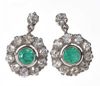 18CT GOLD EMERALD AND DIAMOND CLUSTER DROP EARRINGS at Ross's Online Art Auctions