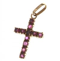 9CT GOLD CROSS PENDANT SET WITH RUBIES at Ross's Online Art Auctions