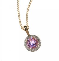 9CT GOLD AMETHYST AND DIAMOND PENDANT AND CHAIN at Ross's Online Art Auctions
