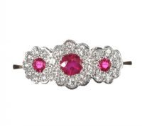 18CT GOLD RUBY AND DIAMOND TRIPLE CLUSTER RING at Ross's Online Art Auctions