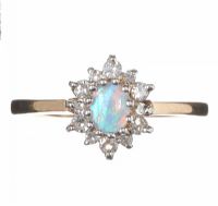 9CT GOLD OPAL AND DIAMOND CLUSTER RING at Ross's Online Art Auctions