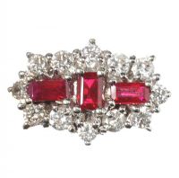 18CT GOLD RUBY AND DIAMOND BOAT CLUSTER RING at Ross's Online Art Auctions