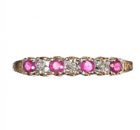 9CT GOLD RUBY AND DIAMOND HALF ETERNITY BAND at Ross's Online Art Auctions