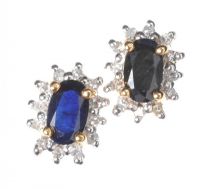 PAIR OF 9CT GOLD SAPPHIRE AND DIAMOND CLUSTER STUD EARRINGS at Ross's Online Art Auctions