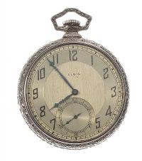 ELGIN 10CT WHITE GOLD-FILLED GENT'S POCKET WATCH at Ross's Online Art Auctions