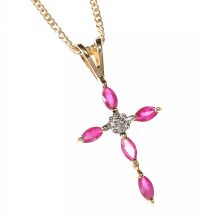 9CT GOLD RUBY SET CROSS PENDANT AND CHAIN at Ross's Online Art Auctions