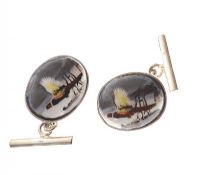STERLING SILVER AND ENAMEL HUNTING CUFFLINKS at Ross's Online Art Auctions
