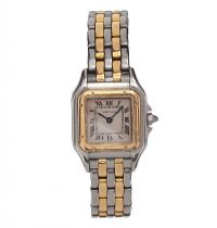 CARTIER 'PANTHERE' STAINLESS STEEL AND 18CT GOLD LADY'S WRIST WATCH at Ross's Online Art Auctions