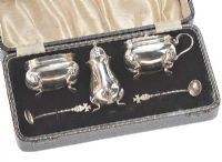 THREE PIECE SILVER CONDIMENT SET at Ross's Online Art Auctions