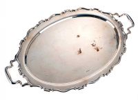SILVER TWO HANDLED OVAL SERVING TRAY at Ross's Online Art Auctions