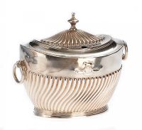 EMBOSSED SILVER OVAL TEA CADDY at Ross's Online Art Auctions