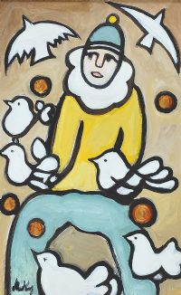 CLOWN WITH DOVES by Markey Robinson at Ross's Online Art Auctions
