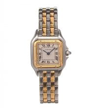 CARTIER 'PANTHERE' 18CT GOLD AND STAINLESS STEEL LADY'S WRIST WATCH at Ross's Online Art Auctions