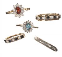 COLLECTION OF FIVE GOLD CRYSTAL-SET RINGS at Ross's Online Art Auctions