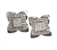 9CT WHITE GOLD AND DIAMOND CLUSTER EARRINGS at Ross's Online Art Auctions